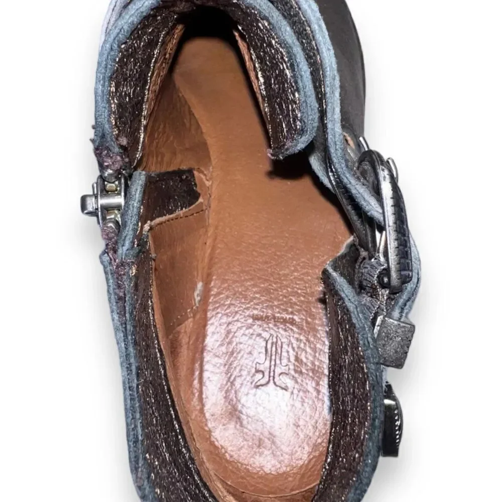 FRYE Ray Western Shootie‎ Ankle Boots Golden Silver Leather Women's 6M